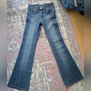 Vintage Y2k Low Rise Flare Jeans 70s Inspired Size 3 14" Waist Stretch Faded